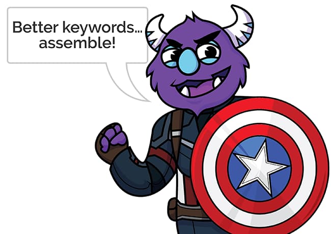 Monster in a goofy costume stating the searched product cannot be found